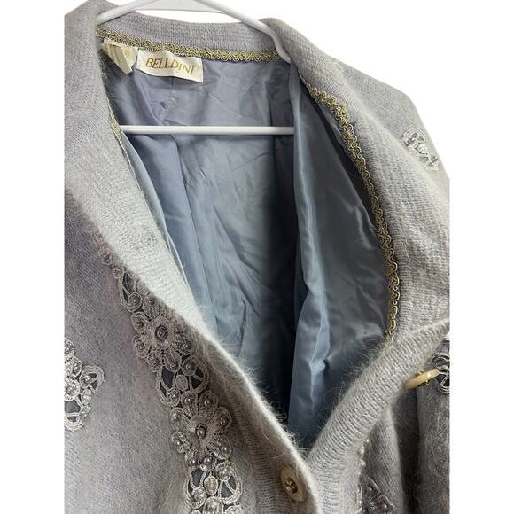 Beldini Vintage Gray Angora Beaded Sweater Cardigan Medium - Picture 9 of 16